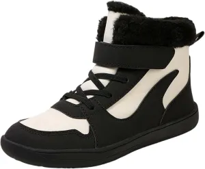 Big Kids Barefoot Fr Lined Boots Boys Girls Black Running Snow Fleece Boots Fuzzy Hiking Walking Flat Shoes