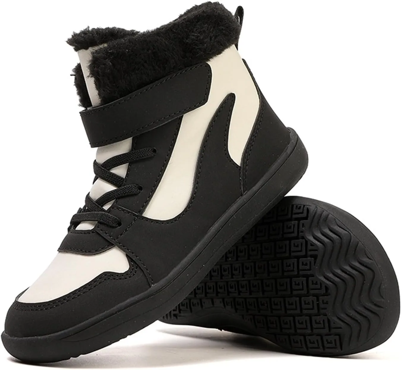 Big Kids Barefoot Fr Lined Boots Boys Girls Black Running Snow Fleece Boots Fuzzy Hiking Walking Flat Shoes