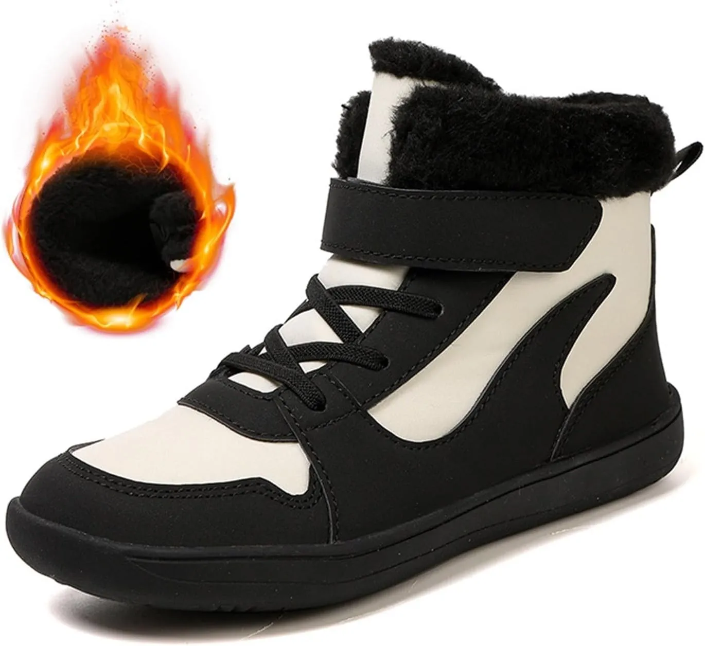 Big Kids Barefoot Fr Lined Boots Boys Girls Black Running Snow Fleece Boots Fuzzy Hiking Walking Flat Shoes