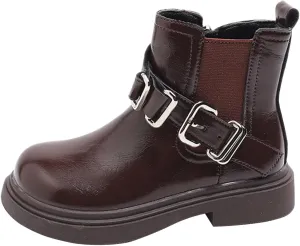 Girls Buckle Ankle Boots with Side Zipper Low Heel Soft Rubber Bottom Fashion Hiking Shoes for Toddler Girl Booties