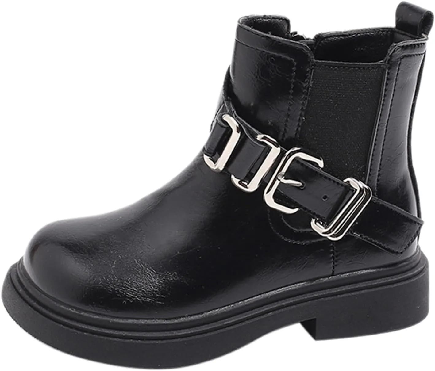 Girls Buckle Ankle Boots with Side Zipper Low Heels Soft Rubber Bottoms Hiking Shoes Girls Winter Boots Toddler Size 8