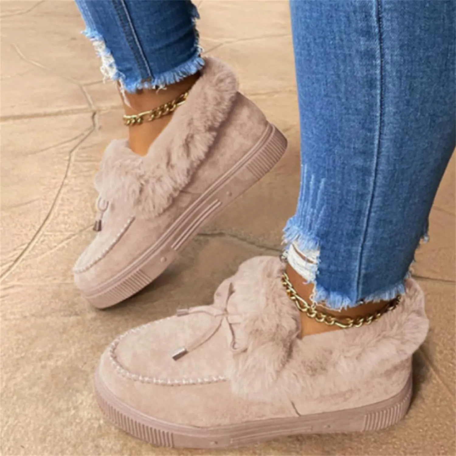 Ladmiple Snow Boots For Women 2023 Trendy Casual Slip-on Warm Loafers Faux Fur-Lined Comfortable Winter Snow Ankle Booties