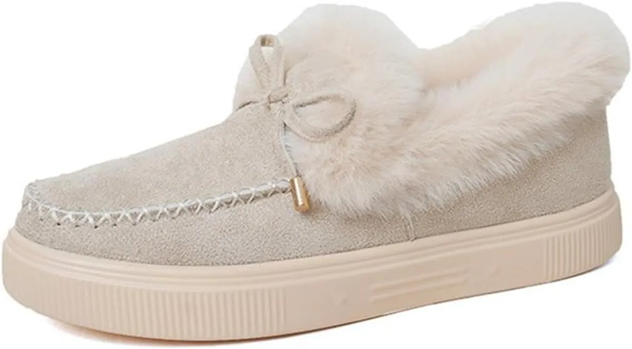 Ladmiple Snow Boots For Women 2023 Trendy Casual Slip-on Warm Loafers Faux Fur-Lined Comfortable Winter Snow Ankle Booties