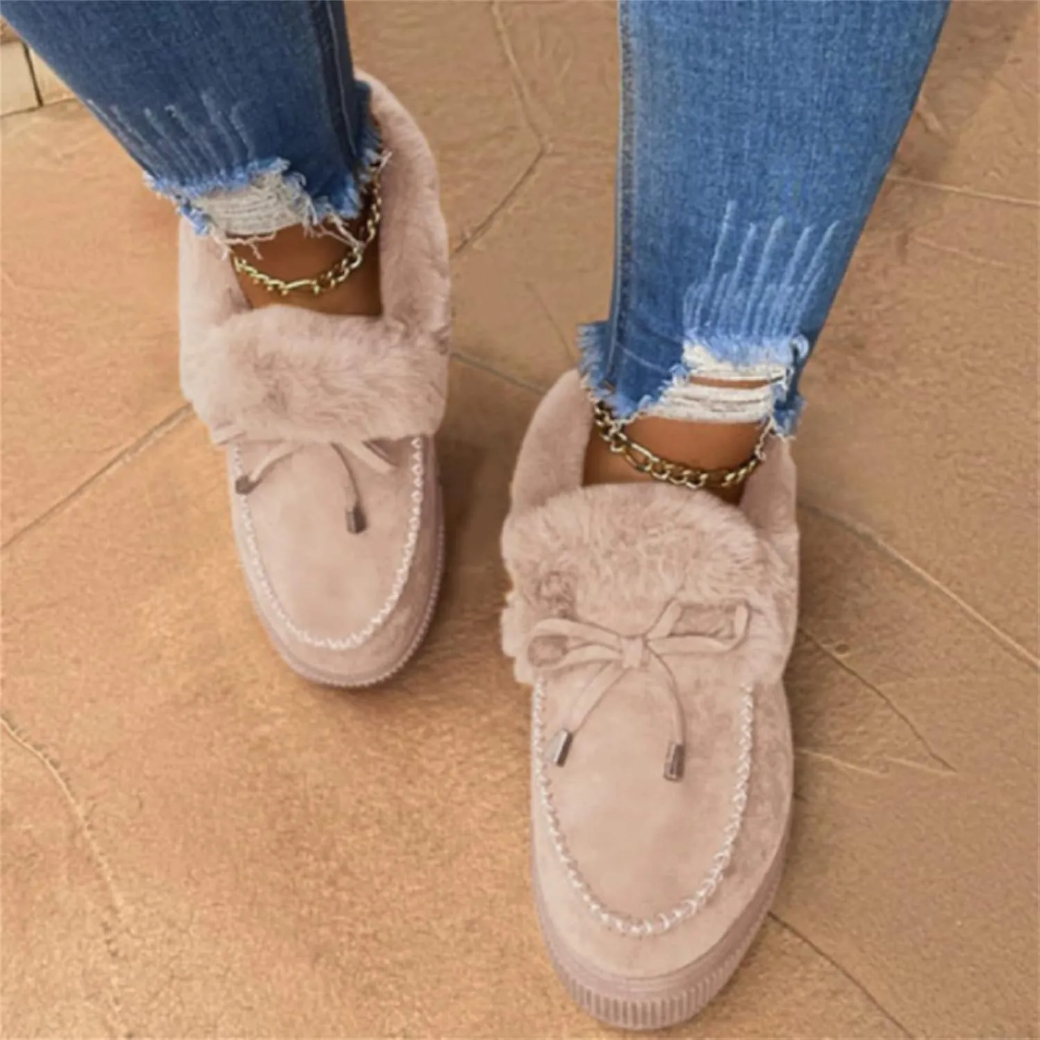 Ladmiple Snow Boots For Women 2023 Trendy Casual Slip-on Warm Loafers Faux Fur-Lined Comfortable Winter Snow Ankle Booties