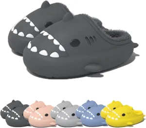 Winter Cloud Slides Shark Slippers Adults Cartoon Fuzzy Slippers Nonslip Soft Comfy Home Slippers (Black,7,7.5,Men,5.5,6,Women,Medium)