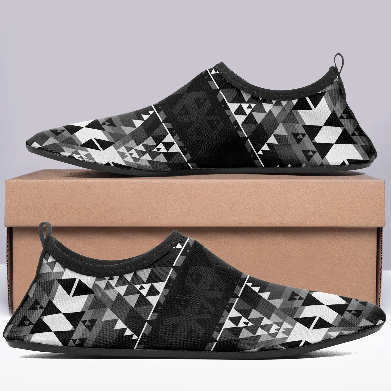 Writing on Stone Black and White Sockamoccs Kid's Sockamoccs Slip On Shoes